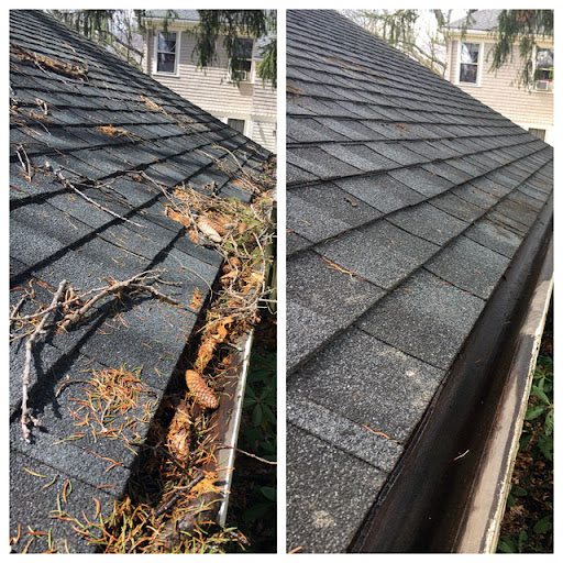 Gutter before and after cleaning — debris removed from a roof gutter in Ponte Vedra