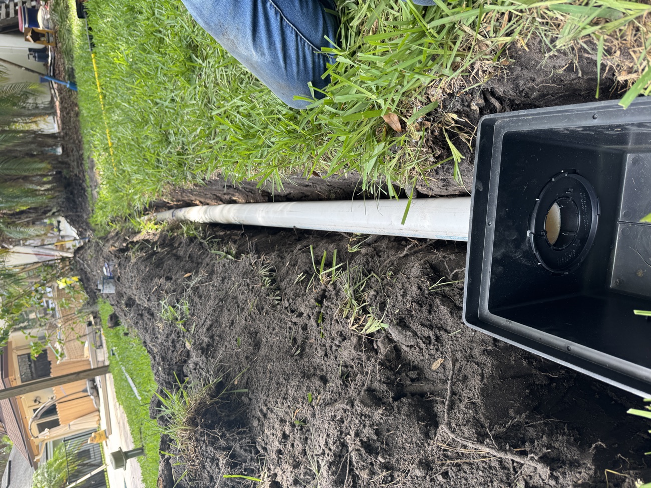 Catch-basin drain box set at a low spot to swallow surface water before it pools